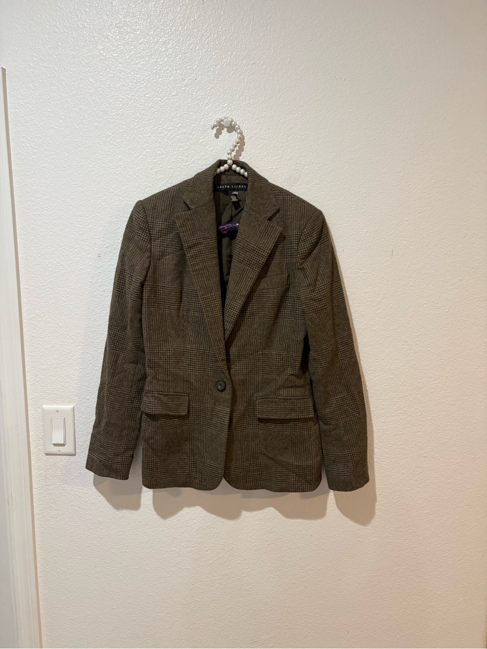 Ralph Lauren Brown 6 Plaid Wool-Blend Blazer beige lavender